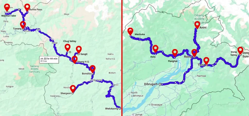 Arunachal Pradesh travel Map